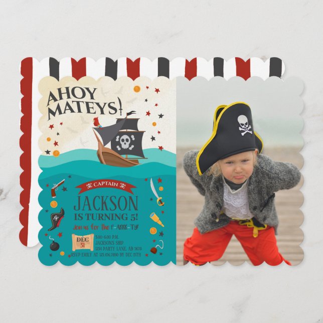 Convite Ahoy Matys Pirate Birthday Foto (Frente/Verso)