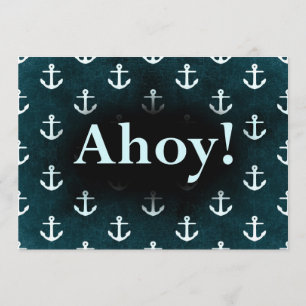Convite Ahoy! Padrão de Âncora Design azul escuro