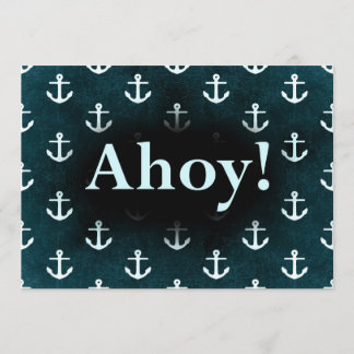 Convite Ahoy! Padrão de Âncora Design azul escuro