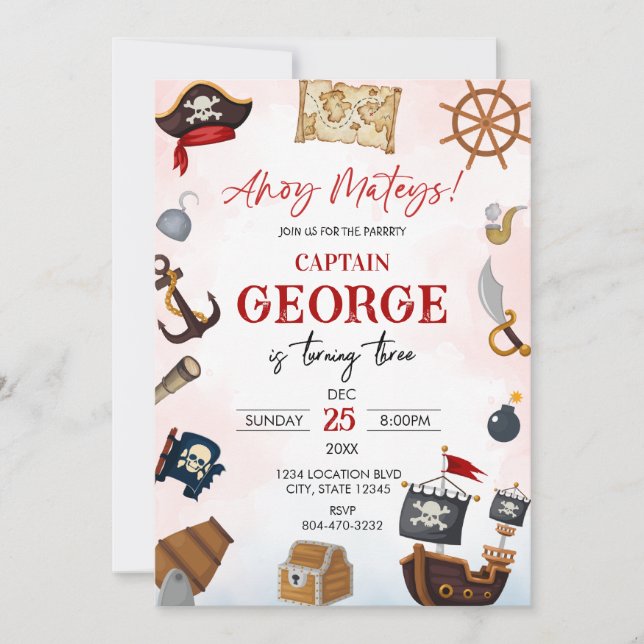 Convite Ahoy pirate Boy birthday Invitation (Frente)