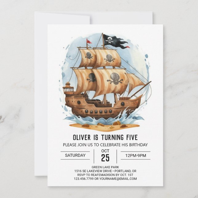 Convite Ahoy Treasure Map Editável Pirata Ahote (Frente)