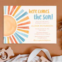 Convite Aí vem o filho, chá de fraldas do garoto ensolarad