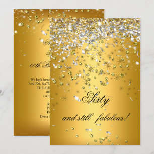 Convite Ainda Fabuloso 60 Dourado Fluxo de Prata Aniversár