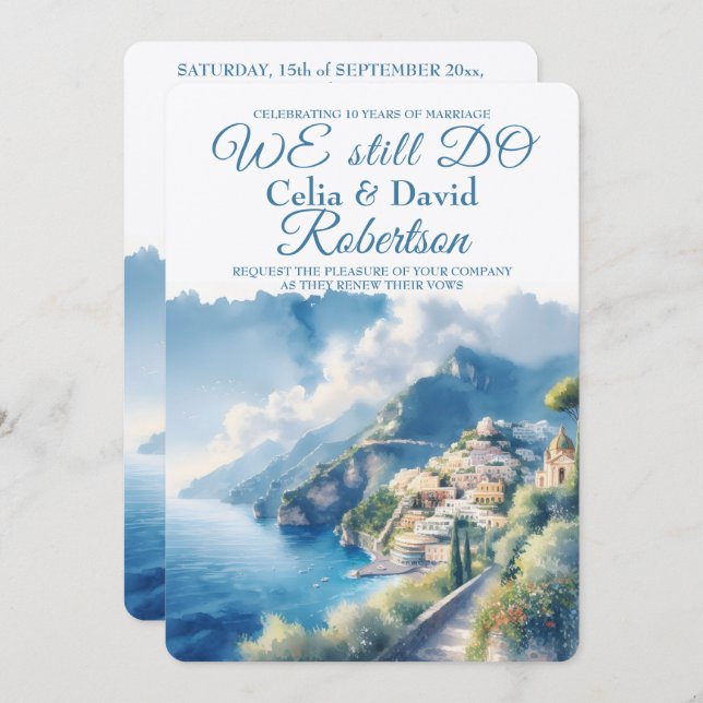 Convite Ainda fazemos Vow Renewation Amalfi Positano Water (Frente/Verso)