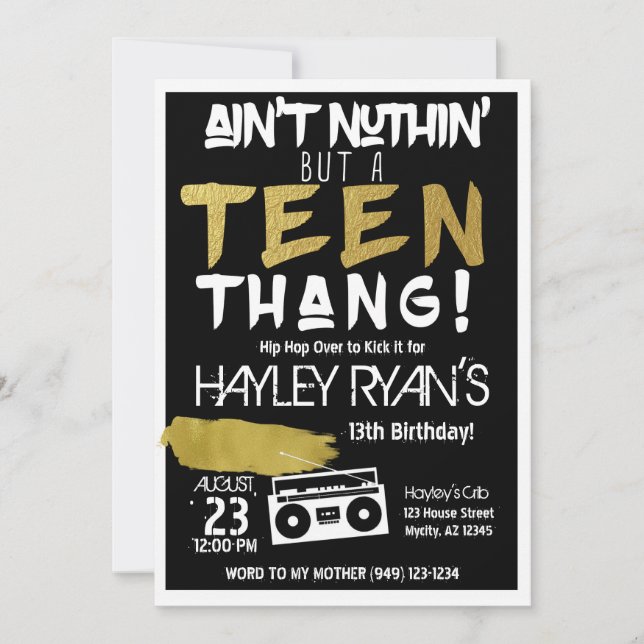 Convite Aint Nuthin mas a Teen Thang Hop Aniversário (Frente)