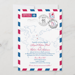 Convite Airmail Heart Ireland e Portugal Wedding