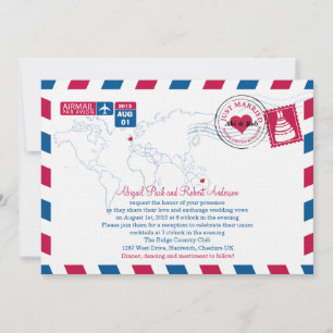 Convite Airmail Heart UK e Austraila Wedding