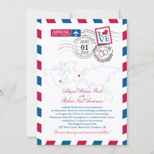 Convite Airmail Heart UK e Missouri USA Wedding