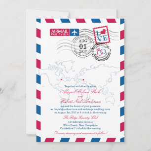 Convite Airmail Heart USA e Casamento com Macedônia