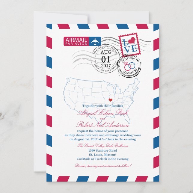 Convite Airmail Missouri Wedding (Frente)