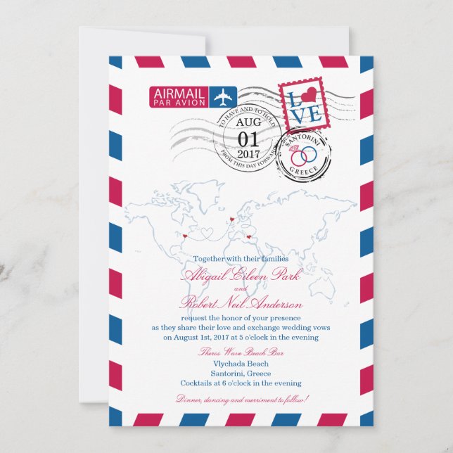 Convite Airmail Nova Iorque, Escócia e Casamento de Grécia (Frente)