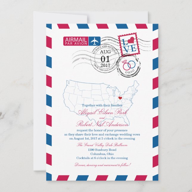 Convite Airmail Ohio Wedding (Frente)