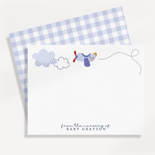 Convite Airplane Baby Boy Nursery Note Card (Criador carregado)