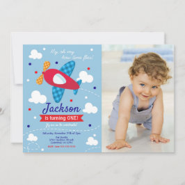 Convite Airplane Birthday Photo Invitation / Time Flies