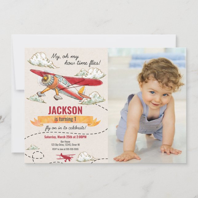 Convite Airplane Birthday Photo Invitation Vintage Retro (Frente)