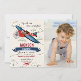 Convite Airplane Birthday Photo Invitation Vintage Retro