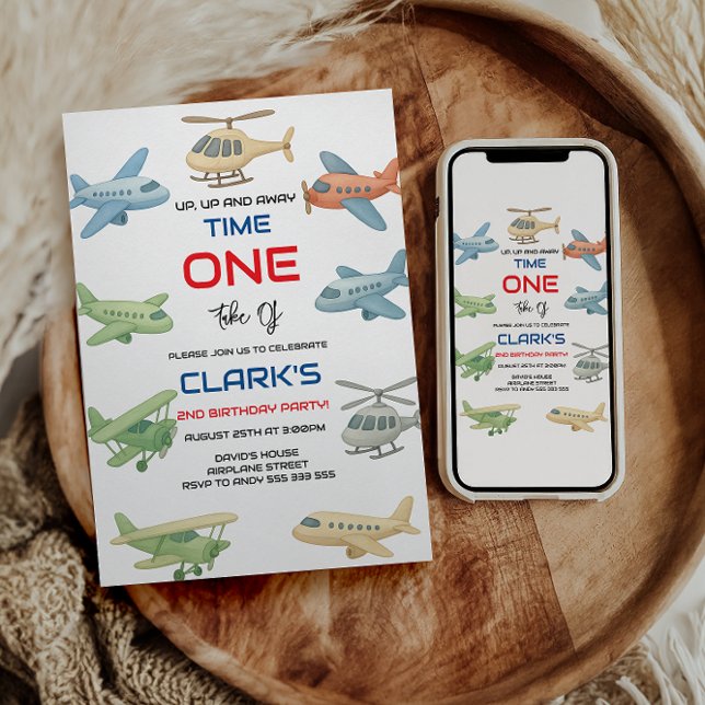 Convite Airplane Boy 1st Birthday | Fun Sky Theme Party (Criador carregado)