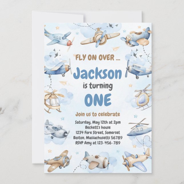 Convite Airplane Fly On Over Boy Birthday Invitation (Frente)