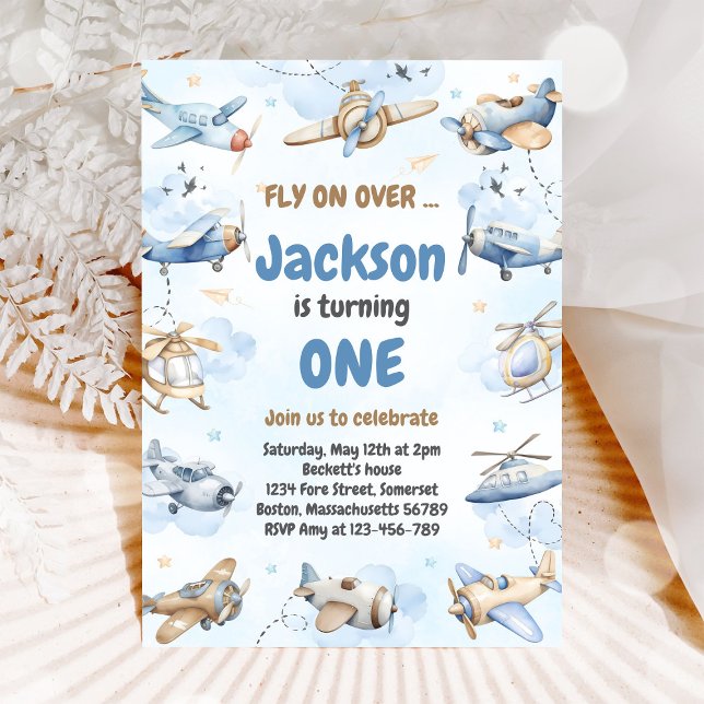 Convite Airplane Fly On Over Boy Birthday Invitation (Criador carregado)