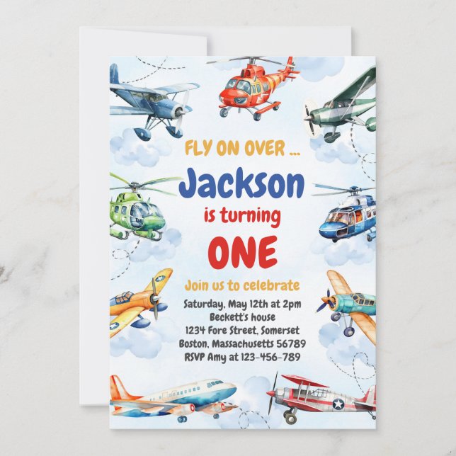 Convite Airplane Fly On Over Boy Birthday Invitation (Frente)