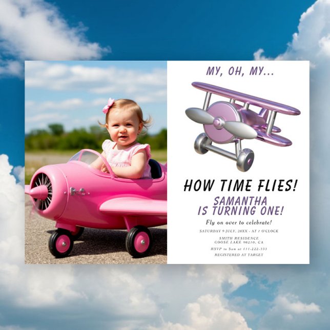 Convite Airplane Oh My Time Flies Travel First Birthday (Criador carregado)
