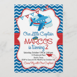 Convite Airplane theme birthday invitation for boys