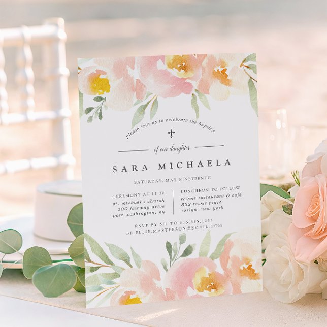 Convite Airy Floral Baptism ou Christening Invitation (Criador carregado)