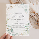 Convite Airy Greenery e Dourada Folha da Boda<br><div class="desc">Este convite para a nuestra espanhola de folha de areia e folha de ouro é perfeito para um casamento moderno. O elegante design botânico apresenta uma aquarela clara e arejada,  eucalipto,  acentuado com folhas de brilho de ouro branco.</div>