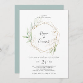 Convite Airy Greenery e Dourado Casamento de Leaf Wreath