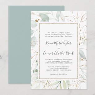 Convite Airy Greenery e Dourado Folha Tradicional