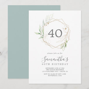 Convite Airy Greenery e Dourado Leaf aniversário de 40 an