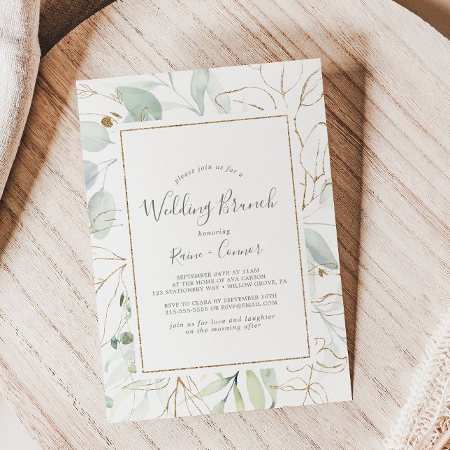 Convite Airy Greenery e Dourado Leaf Wedding Brunch (Criador carregado)