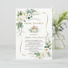 Convite Airy Greenery White Flowers Dourado Chá de panela
