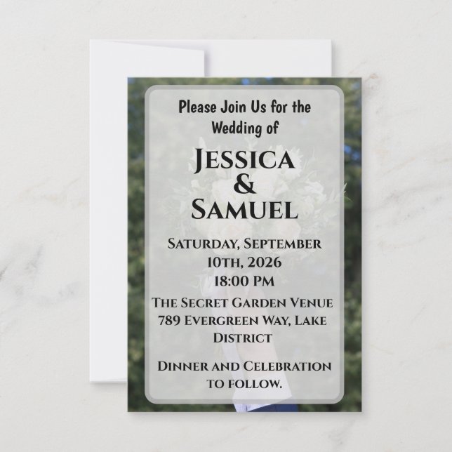 Convite Airy Outdoor Wedding Invitation with White Roses (Frente)