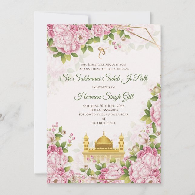 Convite Akhand Path Digital or Sukhmani path invitation (Frente)