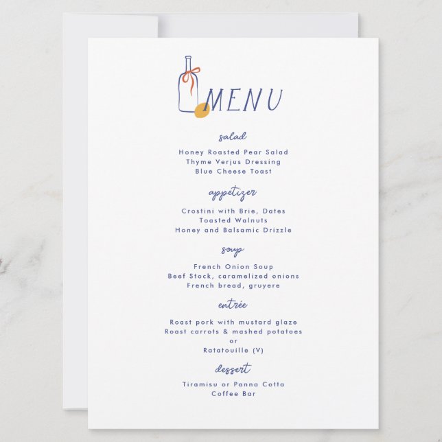 Convite Al Fresco Wine Lemon Blue White Menu Janto (Frente)