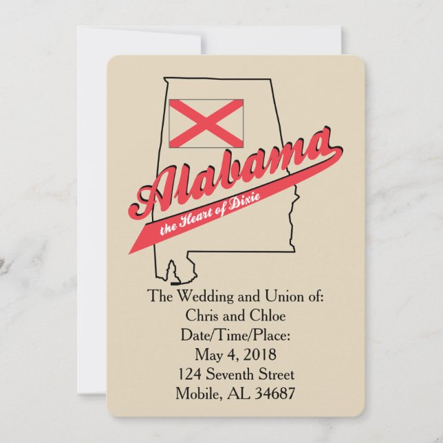 Convite Alabama Heart of Dixie Wedding Invitation (Frente)