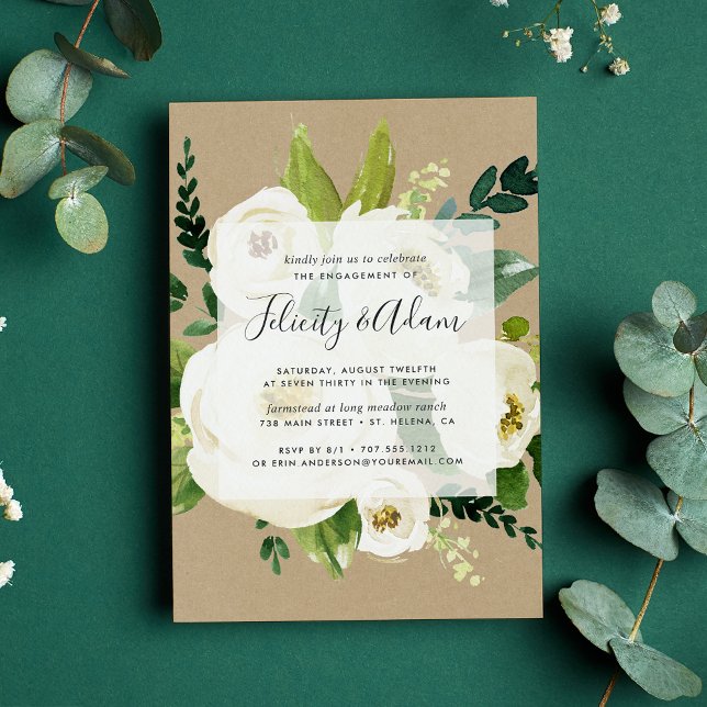 Convite Alabaster Floral Engagement Party Invitation (Criador carregado)