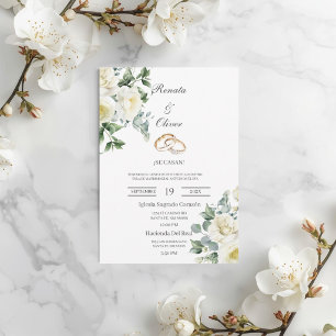 Convite Alaiança de casamento com rosas verdes Casamento E
