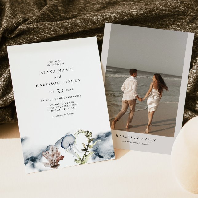 Convite ALANA Tropical Ocean Coral Jelly Fish Beach Photo (Criador carregado)