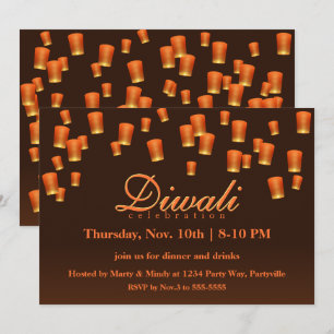 Convite alaranjado das lanternas do céu de Diwali