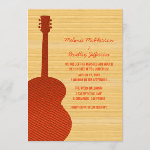 Convite alaranjado do casamento da guitarra do