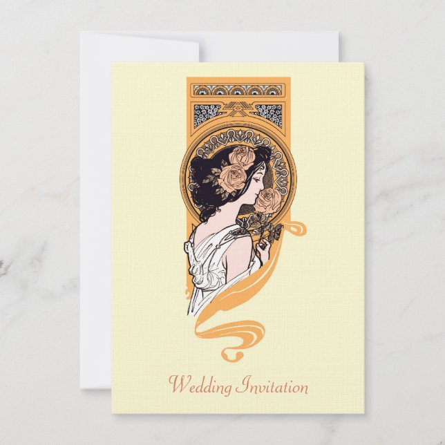 Convite alaranjado do casamento do nouveau da arte (Frente)