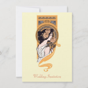 Convite alaranjado do casamento do nouveau da arte