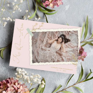 Convite Álbum de Fotos Vintage Romântico Rosa Scrapbook XV