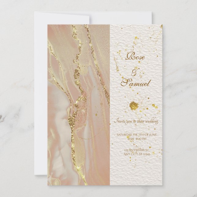 Convite Alcohol Ink Rose Glitter Chic Wedding Invitation (Frente)
