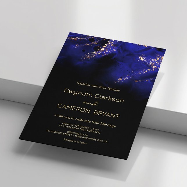 Convite Álcool Abstrato Azul Real e Dourado (Abstract Royal Blue and Gold Alcohol Invitation #galaxyweddinginvitation #sparklesinvitation #luxury)