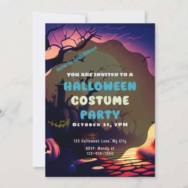 Convite Aldeia Assustadora Jack-O'Lanterns Vintage Hallowe (Frente)