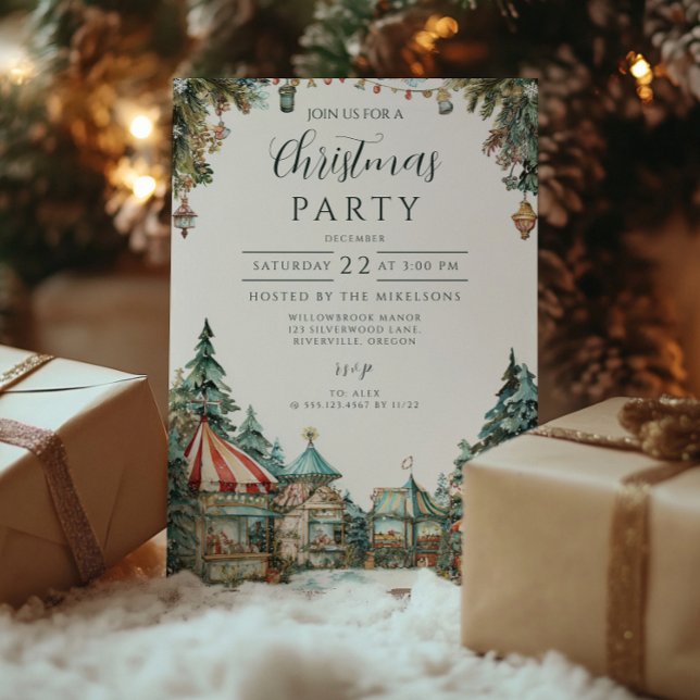 Convite Aldeia de inverno pintada à mão (Criador carregado)