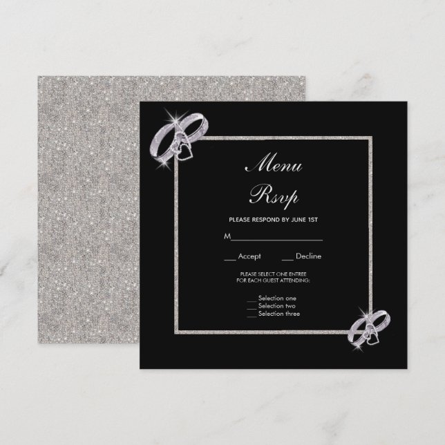 Convite Alegantes Alianças de Prata Casamento Cardápio Rsv (Frente/Verso)